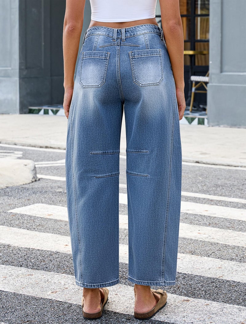 Eddoyee Wide Leg Barrel Jeans Women - Stretchy Denim High Waist Pants Y2k Boyfriend Ankle Trousers with Pockets - Image 2