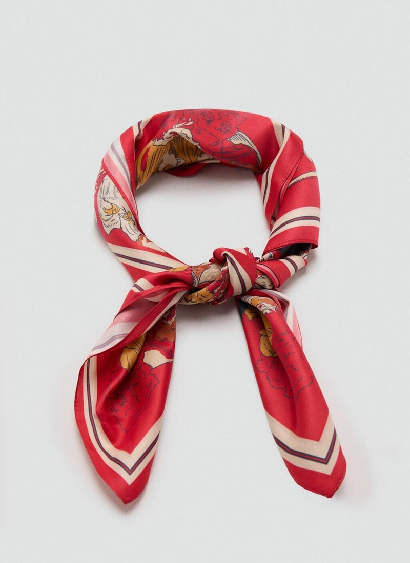 MANGO Floral satin scarf - Image 1