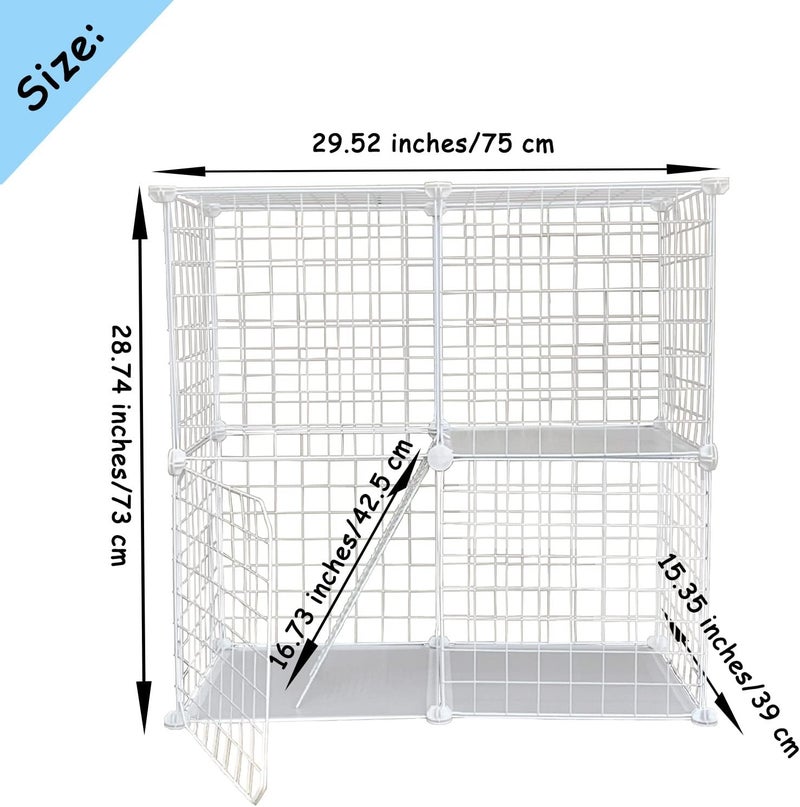 MUYG قفص قطائل من طابقين يمكن تصنيعه في المنزل (DIY Cat Cage)، قفص معدني قابل للفك للحيوانات الصغيرة داخل المنزل (Small Animal Indoor Detachable Metal Cage)، صندوق لتربية القطط يوفر مساحة كبيرة للتمرين (Cats Kennel Crate Large Exercise Place)، أقفاص للقطط مزودة ببابين (Kitten Enclosures with 2 Doors)، أبعاد: 29.5 × 15.3 × 28.7 بوصة، لون أبيض. - Image 2