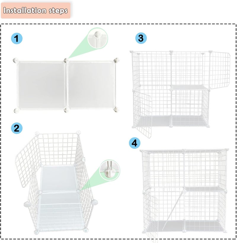 MUYG قفص قطائل من طابقين يمكن تصنيعه في المنزل (DIY Cat Cage)، قفص معدني قابل للفك للحيوانات الصغيرة داخل المنزل (Small Animal Indoor Detachable Metal Cage)، صندوق لتربية القطط يوفر مساحة كبيرة للتمرين (Cats Kennel Crate Large Exercise Place)، أقفاص للقطط مزودة ببابين (Kitten Enclosures with 2 Doors)، أبعاد: 29.5 × 15.3 × 28.7 بوصة، لون أبيض. - Image 5