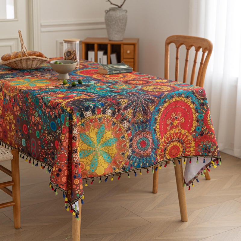 Erbnaryx Boho Tablecloth for Square Tables,Fringed Edges with Geometric Pattern Tablecloths,Farmhouse Floral Table Cover Cloth Decorative for Kitchen Dining Room,59"x 70" - Image 3