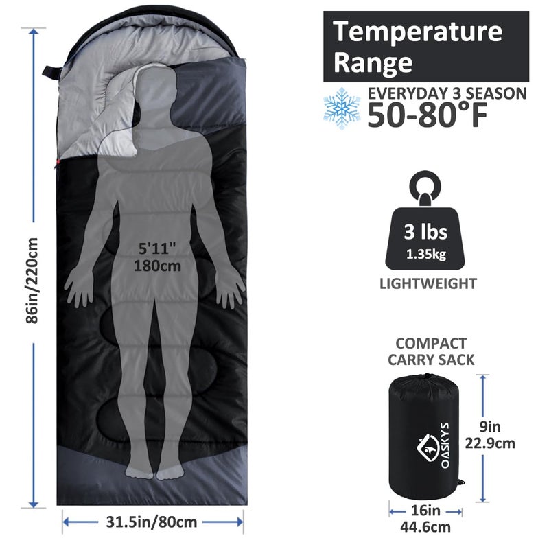 oaskys Camping Sleeping Bag - 3 Season Warm & Cool Weather - Summer Spring Fall Lightweight Waterproof for Adults Kids - Camping Gear Equipment, Traveling, and Outdoors - Image 2