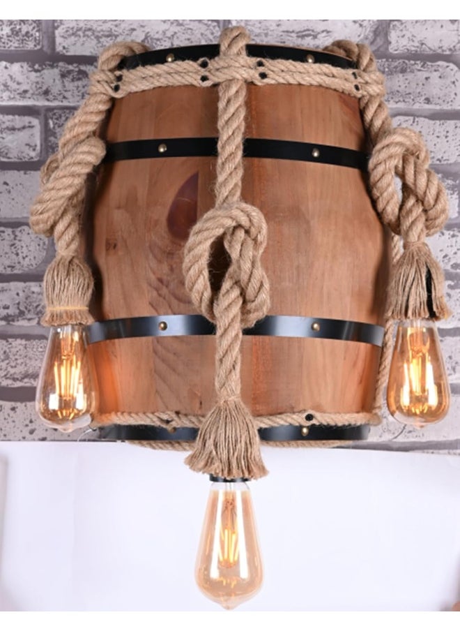 Generic 3 Lights Wood Decoration Vintage Ceiling Pendant Light, American Country Hemp Rope Lighting, for Kitchen Island/Restaurant/Cafe/Home Decor 