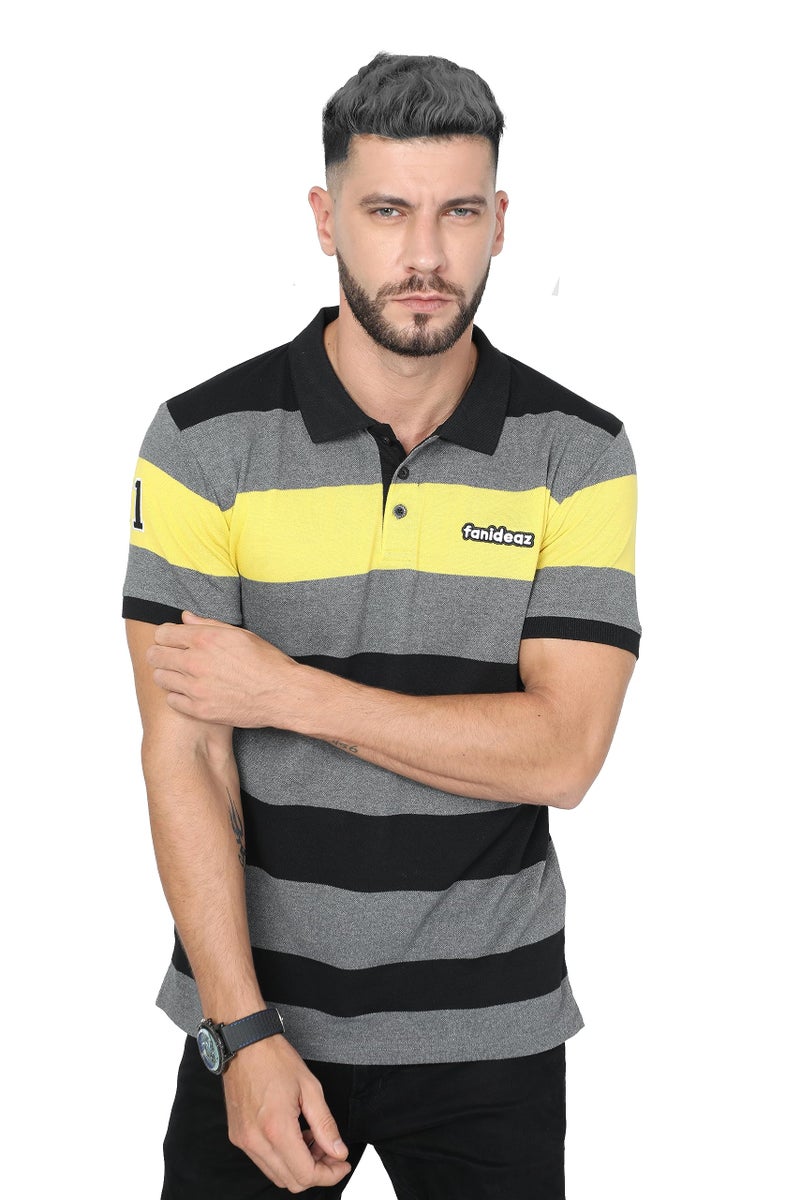 fanideaz Mens Polo Tee Half Sleeve Cotton Horizontal Stripes Soft Fabric Smart Casual Style_5034YL_2XL_Yellow - Image 2