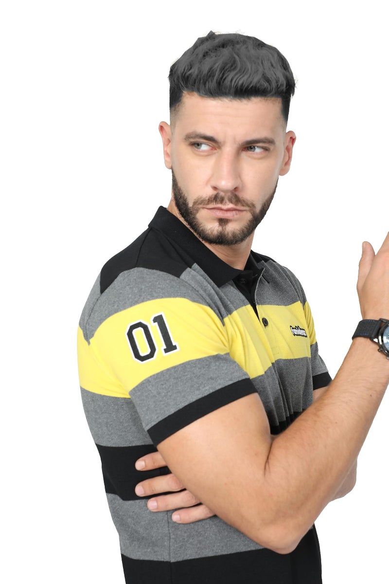 fanideaz Mens Polo Tee Half Sleeve Cotton Horizontal Stripes Soft Fabric Smart Casual Style_5034YL_2XL_Yellow - Image 4