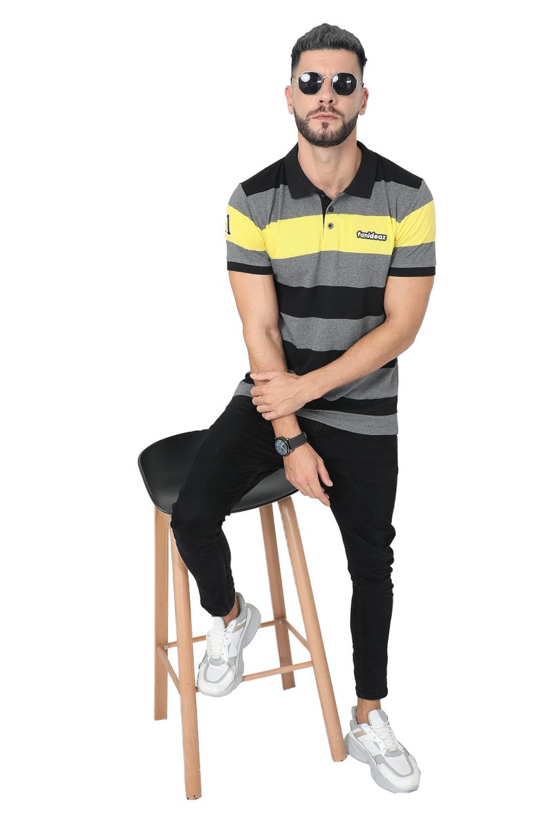 fanideaz Mens Polo Tee Half Sleeve Cotton Horizontal Stripes Soft Fabric Smart Casual Style_5034YL_2XL_Yellow - Image 5