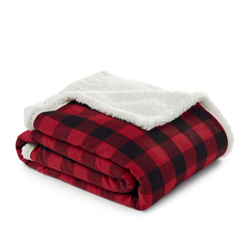 Eddie Bauer - Throw Blanket, Ultra-Soft Sherpa & Reversible Plaid Bedding, Throw Blanket for Couch or Bed (Red Check, 50" x 60") - Image 1