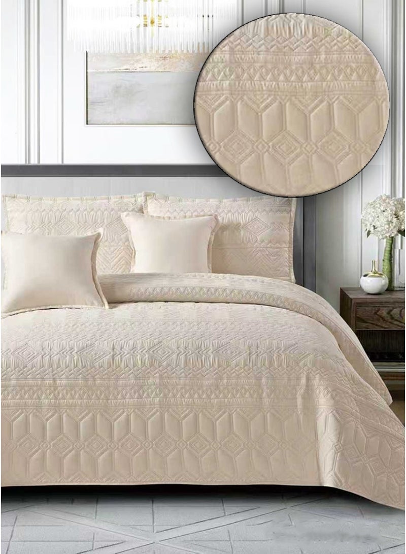 Miral Plain Compressed Double Bedspread Set – 6 Pieces – Quilted Duvet 220×240 cm with Fitted Sheet 200×200×30 cm - Image 3