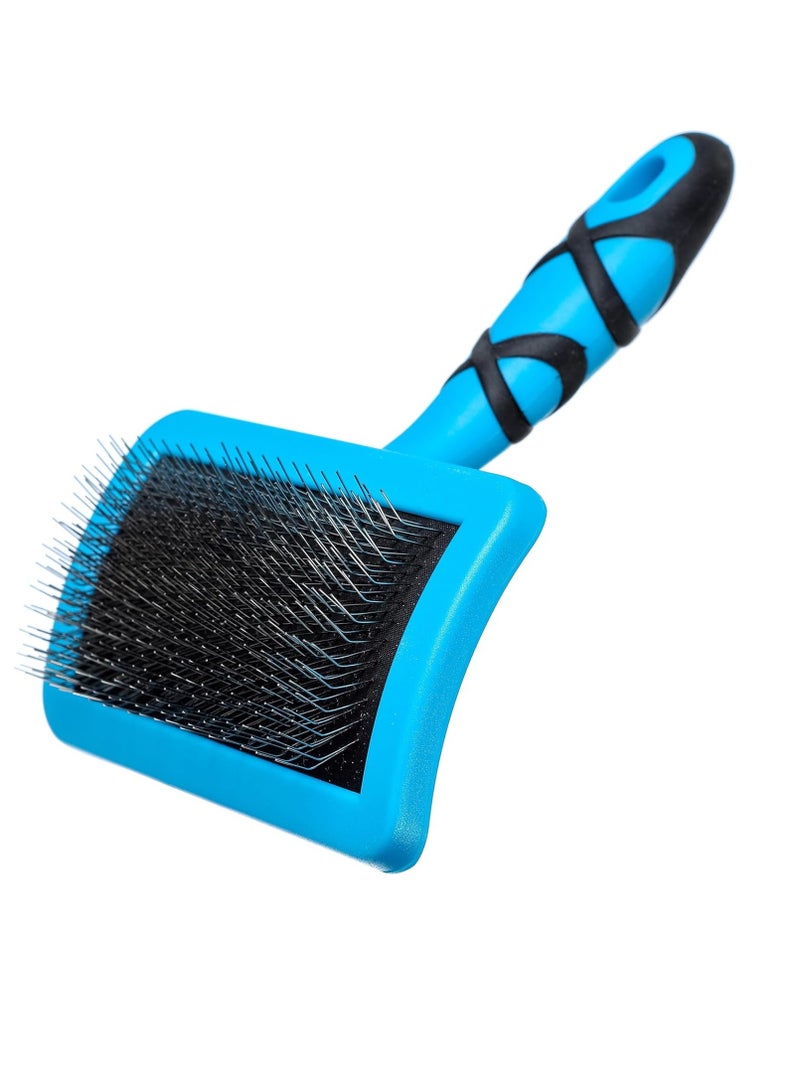 فرشاة كلاب منحنية صلبة وناعمة فرشاة للعناية بالكلاب فرشاة إزالة التشابك للكلاب دبابيس طويلة وقصيرة مثالية لإزالة التشابك والتشابك جودة احترافية متوسطة