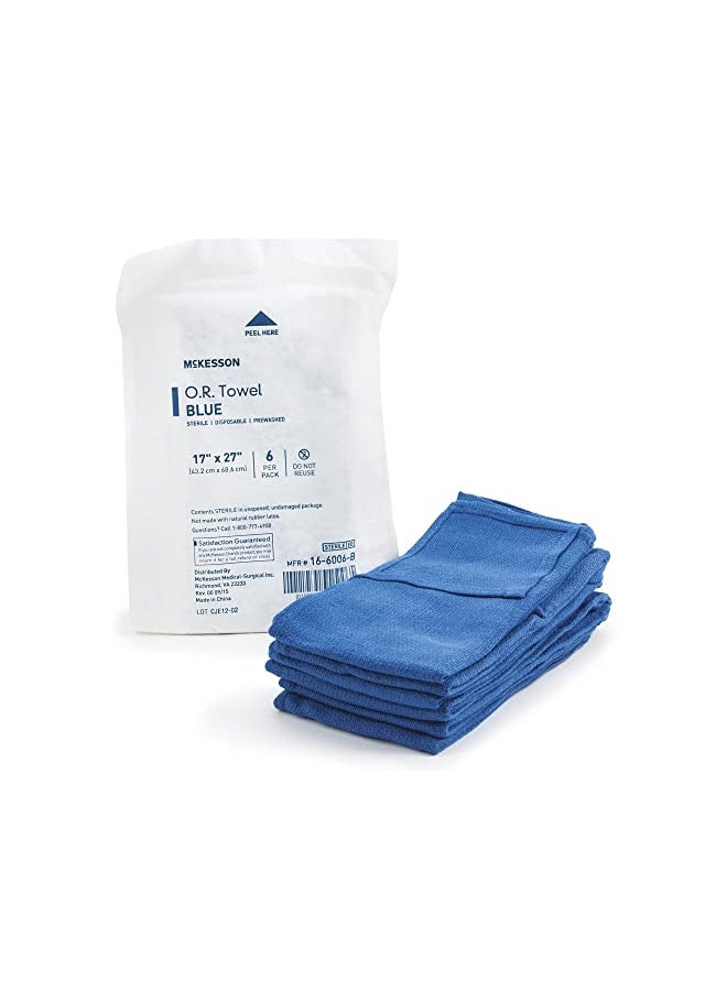 McKesson Operating Room Towels, Sterile, Disposable, Pre-Washed, Blue, 17 in x 27 in, 6 Towels, 1 Pack - Image 1