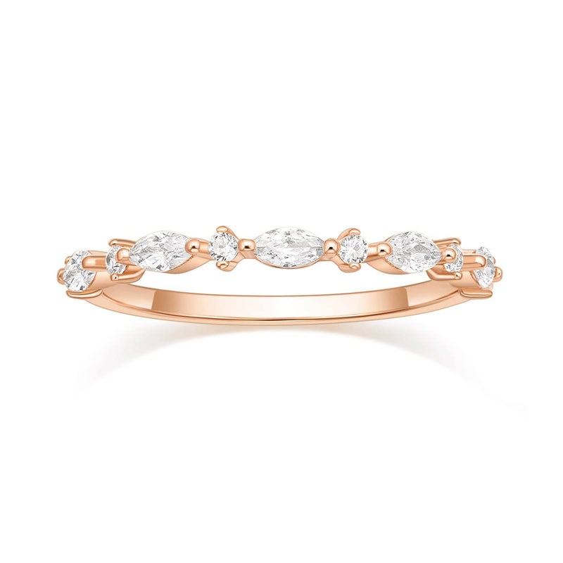 SHINYSO 14K Gold Plated Wedding Band for Women Thin Stacking Ring Half Cubic Zirconia Eternity Engagement Ring Size 4-10 (Rose, Size 7) - Image 1