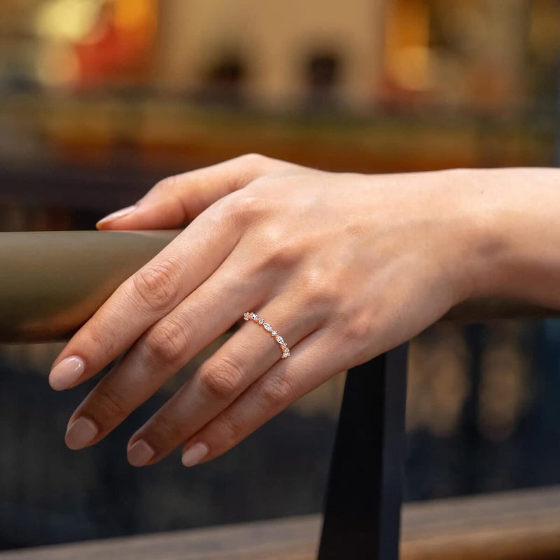 SHINYSO 14K Gold Plated Wedding Band for Women Thin Stacking Ring Half Cubic Zirconia Eternity Engagement Ring Size 4-10 (Rose, Size 7) - Image 4