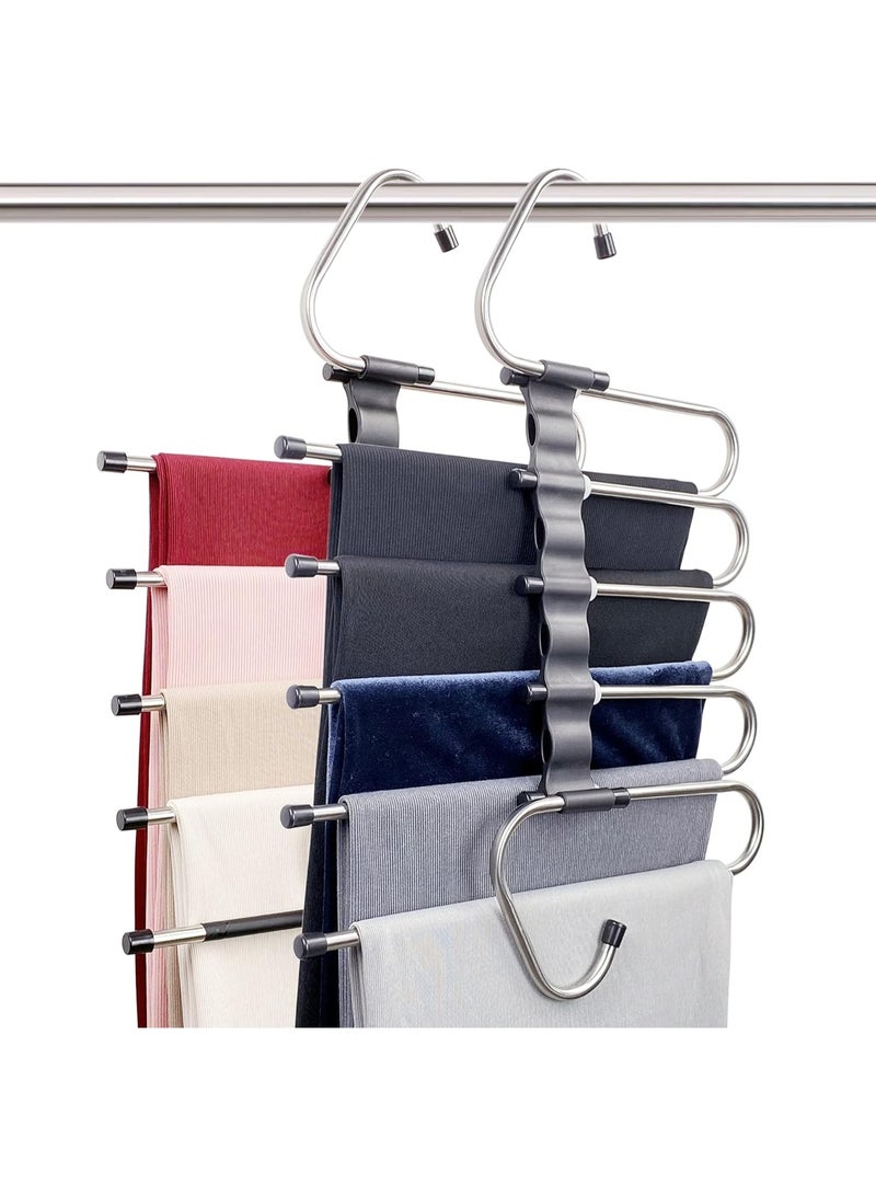 Magic Pants Hangers Space Saving - 2 Pack for Closet Multiple Layers Multifunctional Uses Rack Organizer for Trousers Scarves Slack (2 Pack with 10 Metal Clips) - Image 1