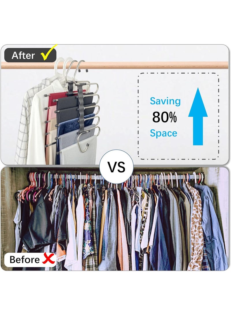 Magic Pants Hangers Space Saving - 2 Pack for Closet Multiple Layers Multifunctional Uses Rack Organizer for Trousers Scarves Slack (2 Pack with 10 Metal Clips) - Image 2