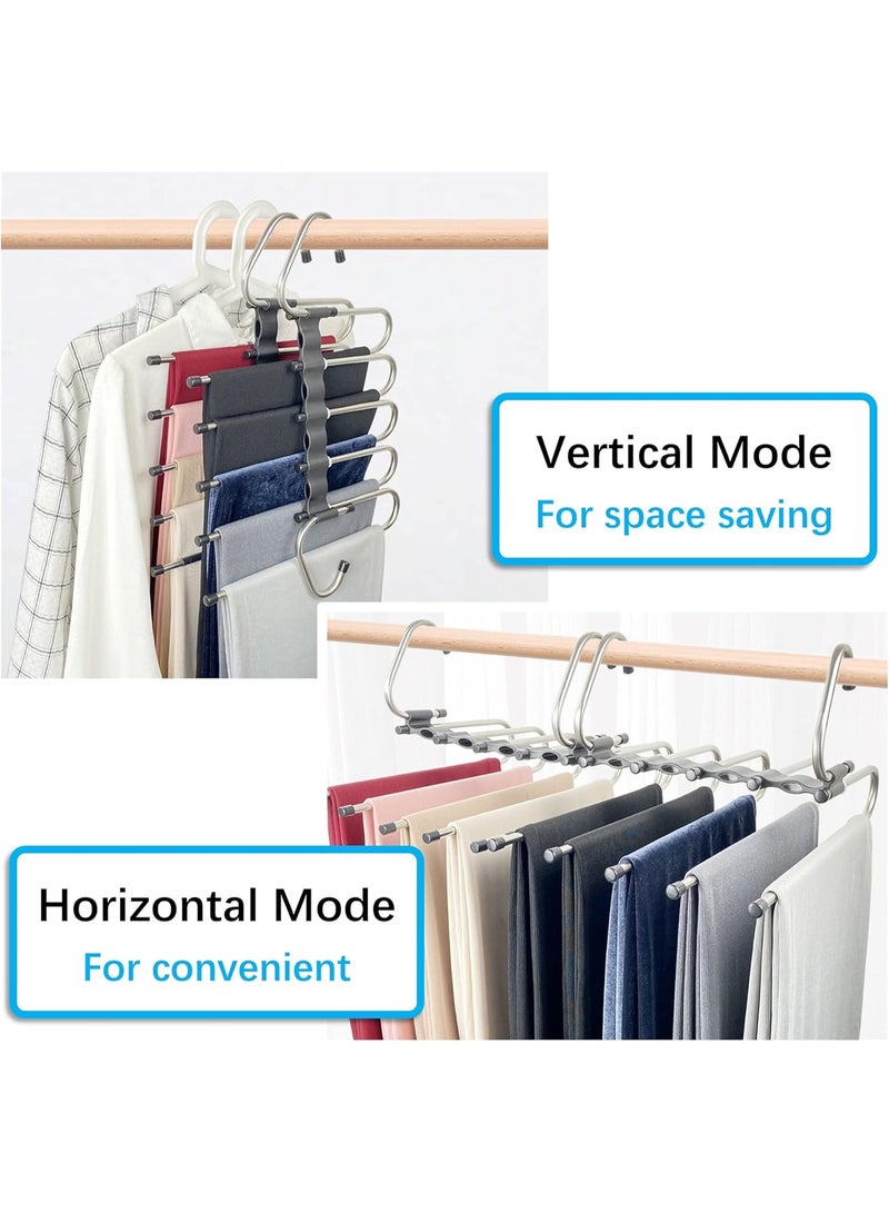 Magic Pants Hangers Space Saving - 2 Pack for Closet Multiple Layers Multifunctional Uses Rack Organizer for Trousers Scarves Slack (2 Pack with 10 Metal Clips) - Image 3