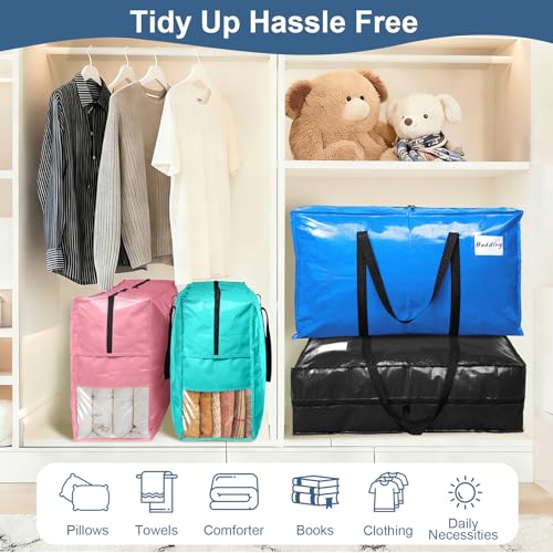 Besslly 3Pcs Extra Large Heavy Duty Moving Bags with Reinforced Zippers & Handles, 67L Waterproof Storage Tote Bag Bins Alternative to Box Moving Supplies Space Saving for Travel College Dorm Essentials Multi - Image 5