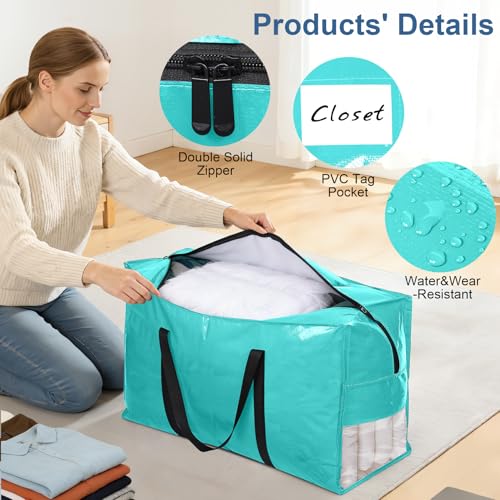 Besslly 3Pcs Extra Large Heavy Duty Moving Bags with Reinforced Zippers & Handles, 67L Waterproof Storage Tote Bag Bins Alternative to Box Moving Supplies Space Saving for Travel College Dorm Essentials Multi - Image 3