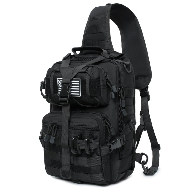 Lemubeane Tactical Sling Bag Backpack Military Rover Shoulder Sling Pack EDC Molle Range Bag Crossbody Chest Pack (Black) - Image 1