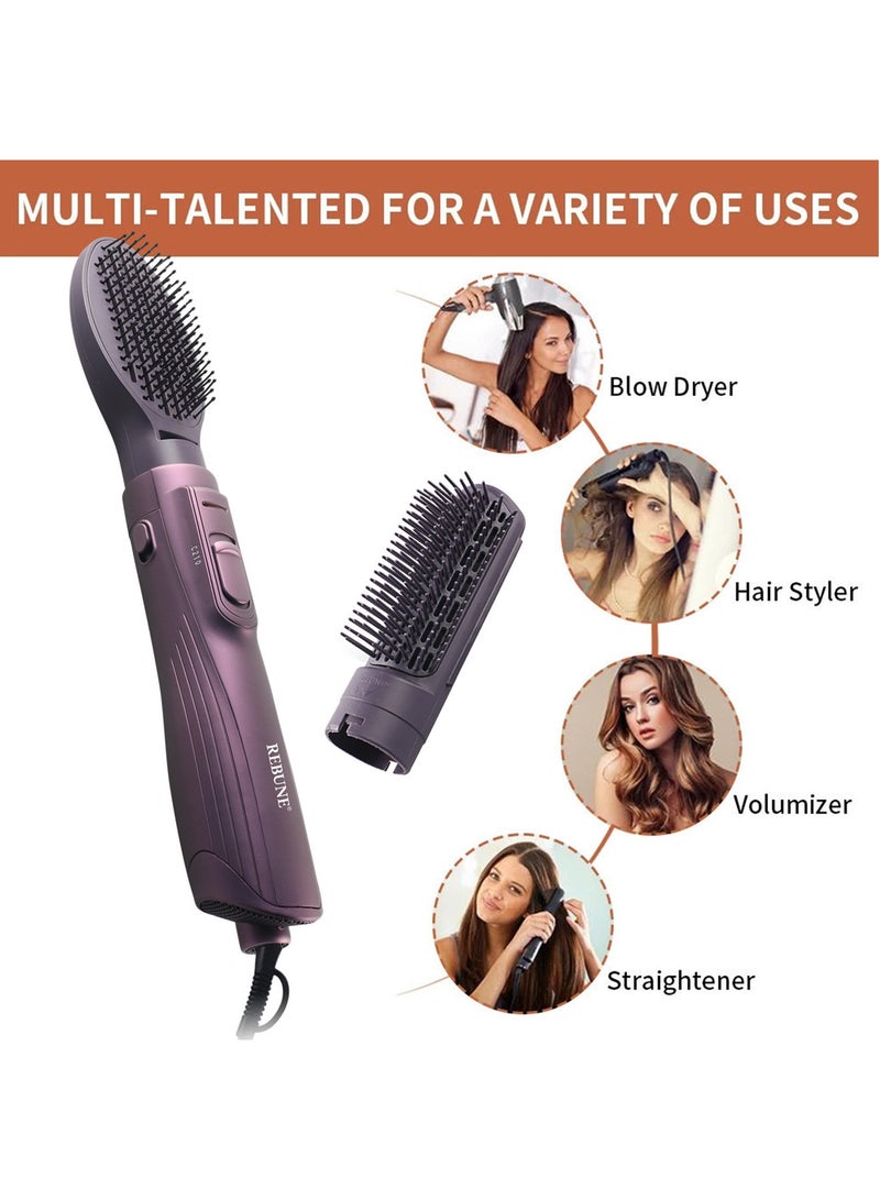 ريبون 1200W Hair Dryer Brush 4 In 1 Hot Air Styler Negative Ion Blow Dryer for Hair Styling Drying Volumizing Curling with Ion Care High-Speed Motor with 2 Attachments Purple - Image 3