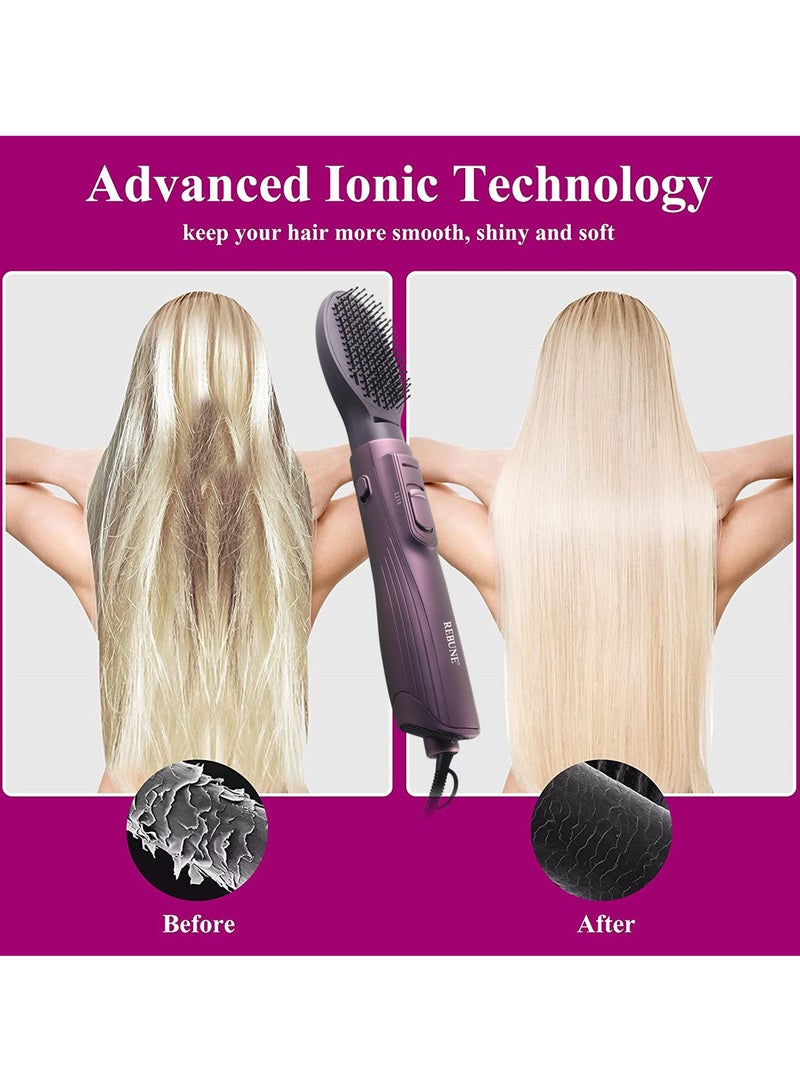 ريبون 1200W Hair Dryer Brush 4 In 1 Hot Air Styler Negative Ion Blow Dryer for Hair Styling Drying Volumizing Curling with Ion Care High-Speed Motor with 2 Attachments Purple - Image 4