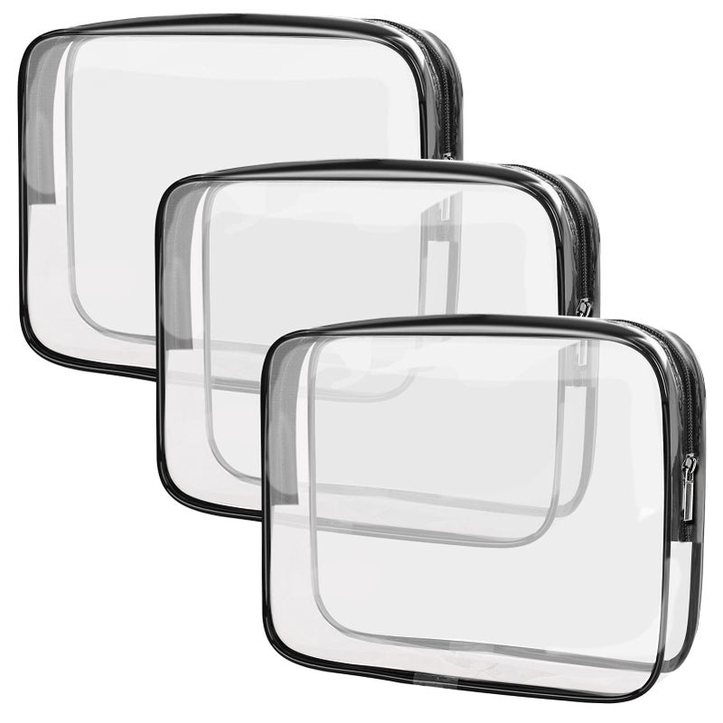 APREUTY APREUTY Clear Makeup Bags TSA Approved 3 Pcs Cosmetic Makeup Bags Set Clear PVC with Zipper Handle Portable Travel Luggage Pouch Airport Airline Vacation Organization Black 