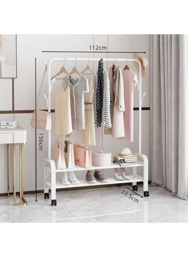 Loquat Bold Hanger Floor Drying Rack Household Indoor Folding Vertical Clothes Shelf Simple Wardrobe Storage-Colour:White  Double-layer Arch 1.1m + Coat Hook - Image 1