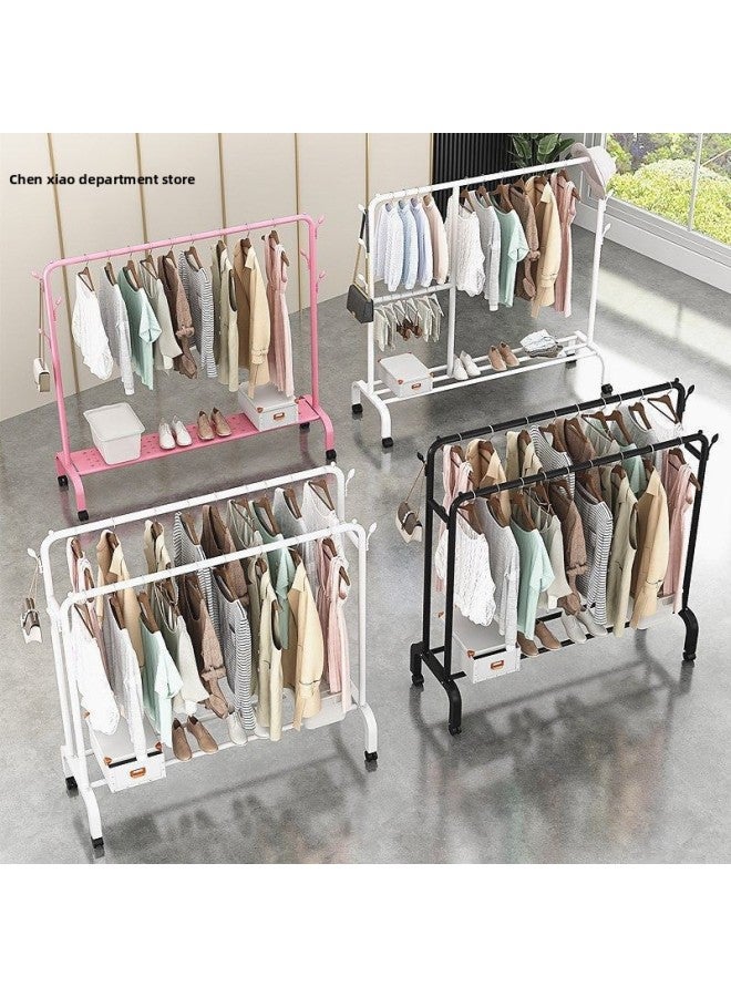 Loquat Bold Hanger Floor Drying Rack Household Indoor Folding Vertical Clothes Shelf Simple Wardrobe Storage-Colour:White  Double-layer Arch 1.1m + Coat Hook - Image 3