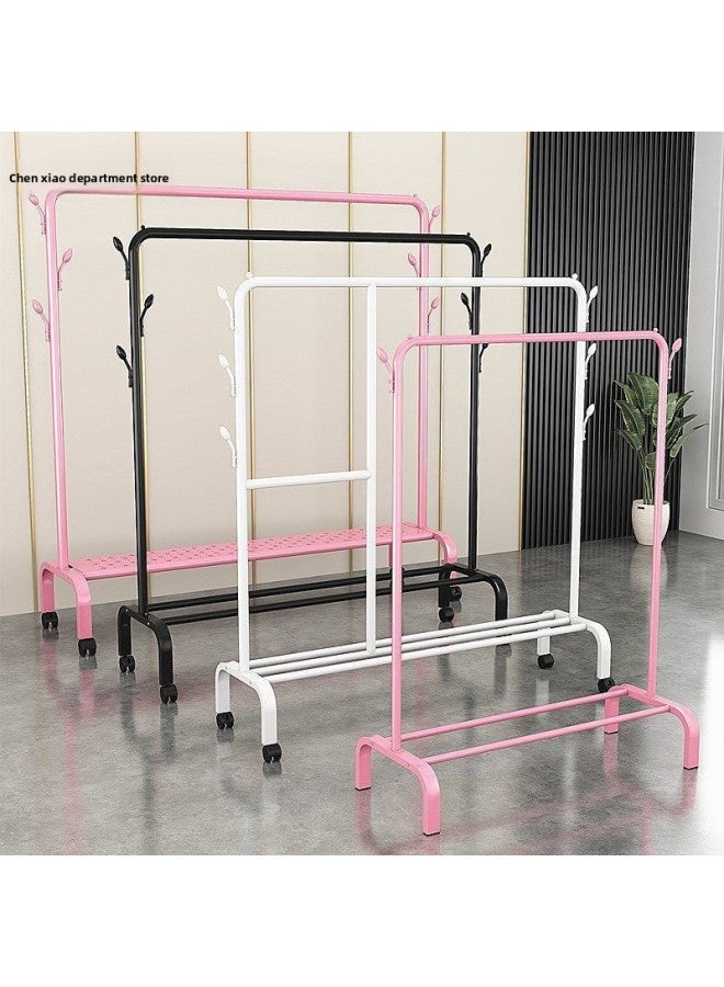 Loquat Bold Hanger Floor Drying Rack Household Indoor Folding Vertical Clothes Shelf Simple Wardrobe Storage-Colour:White  Double-layer Arch 1.1m + Coat Hook - Image 4