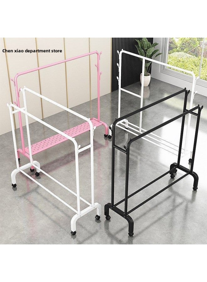 Loquat Bold Hanger Floor Drying Rack Household Indoor Folding Vertical Clothes Shelf Simple Wardrobe Storage-Colour:White  Double-layer Arch 1.1m + Coat Hook - Image 5