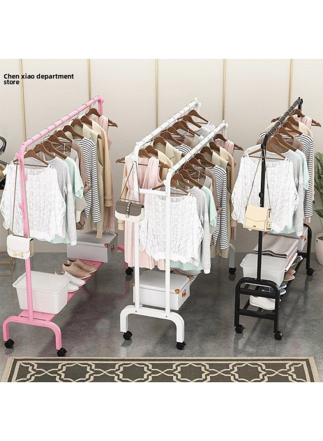 Loquat Bold Hanger Floor Drying Rack Household Indoor Folding Vertical Clothes Shelf Simple Wardrobe Storage-Colour:White  Double-layer Arch 1.1m + Coat Hook - Image 2