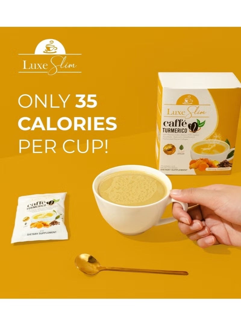 Luxe Slim Caffé Turmerico Coffee Mix with Glutathione & Marine Collagen – Stevia Sweetened, Only 35 Calories – 10 Sachets - Image 3