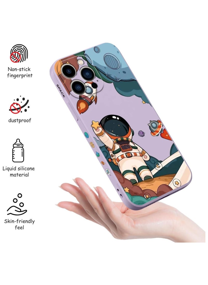 For iPhone 14 Pro Max Case Astronaut Butterfly Flower Pattern Soft Anti Scratch Microfiber Lining Inside Phone Cover, Anti Fingerprint Slim Fit Silicone Soft 14 Pro Max Case-Light Purple 4 - Image 4