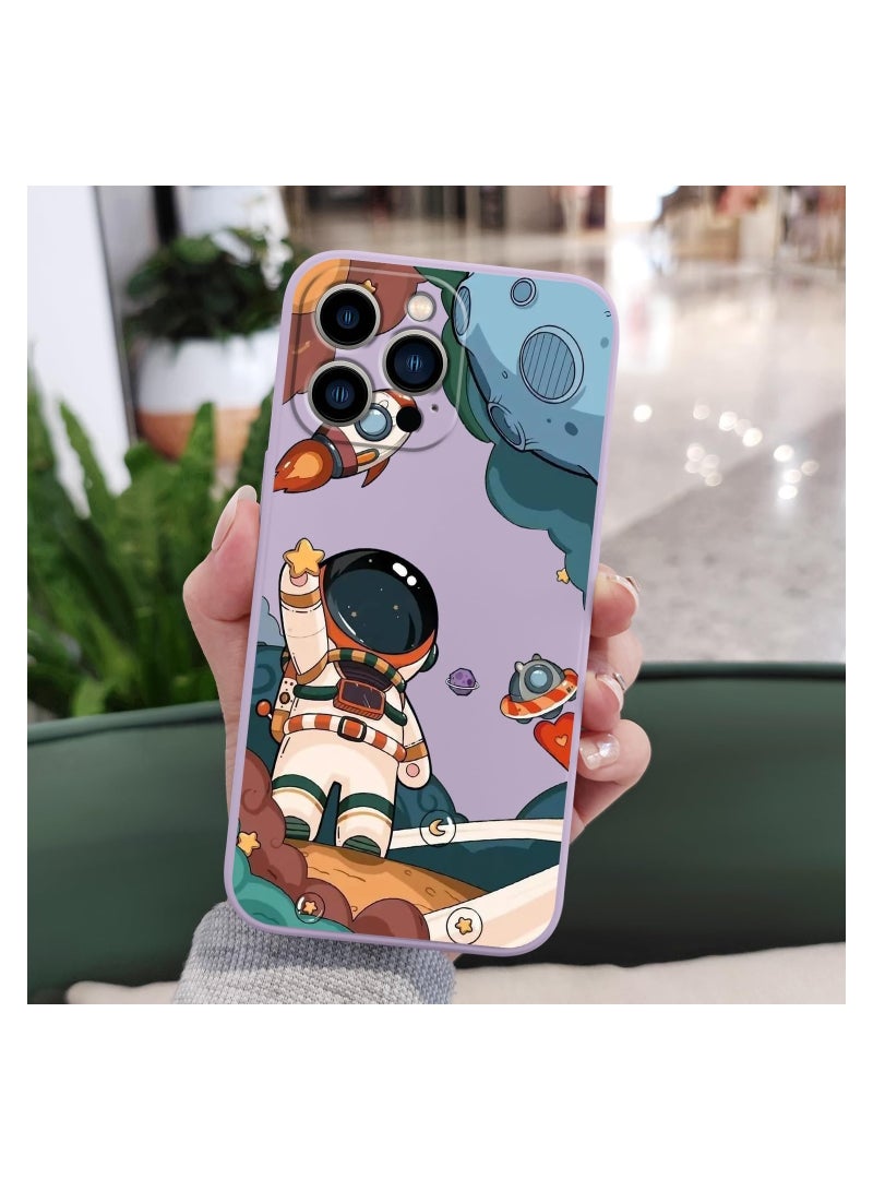 For iPhone 14 Pro Max Case Astronaut Butterfly Flower Pattern Soft Anti Scratch Microfiber Lining Inside Phone Cover, Anti Fingerprint Slim Fit Silicone Soft 14 Pro Max Case-Light Purple 4 - Image 2