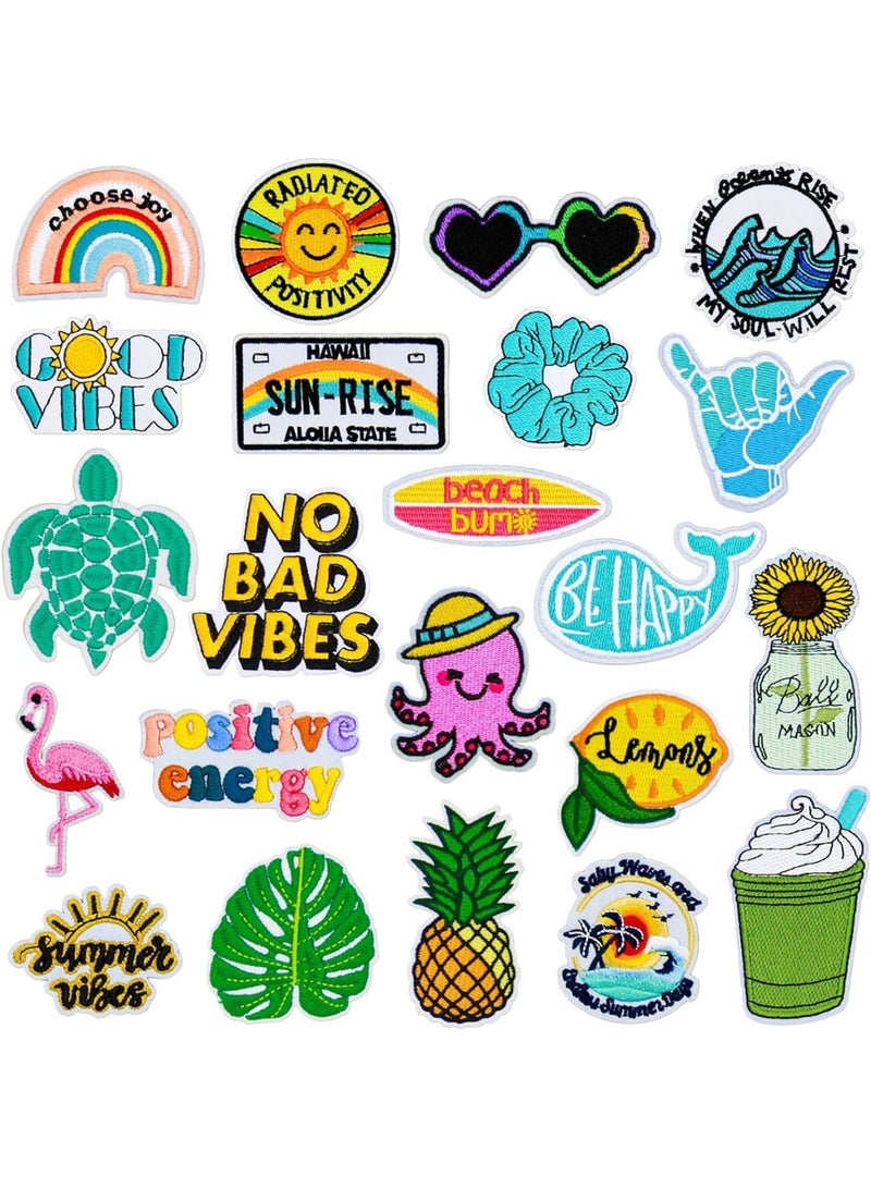 Excefore Embroidered Iron on Patch, 22Pcs Iron on Patches Vsco Vintage Embroidered Patches   Hawaiian Applique Patches for Clothing Backpacks Jeans Hats - Image 1