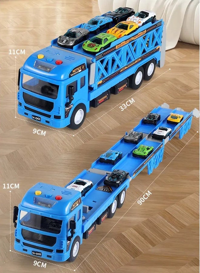 لعبة شاحنة سباق سيارات مع فتحات ومسارات سباق قابلة للطي، لعبة حاملة سيارات نقل للأطفال الصغار، مجموعة ألعاب سيارات، لعبة شاحنة حاوية مع 8 سيارات من السبائك المعدنية، مجموعة ألعاب للأطفال من 3 سنوات فما فوق، أولاد وبنات - Image 2