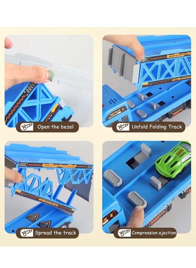 لعبة شاحنة سباق سيارات مع فتحات ومسارات سباق قابلة للطي، لعبة حاملة سيارات نقل للأطفال الصغار، مجموعة ألعاب سيارات، لعبة شاحنة حاوية مع 8 سيارات من السبائك المعدنية، مجموعة ألعاب للأطفال من 3 سنوات فما فوق، أولاد وبنات - Image 4
