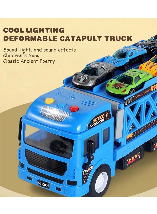 لعبة شاحنة سباق سيارات مع فتحات ومسارات سباق قابلة للطي، لعبة حاملة سيارات نقل للأطفال الصغار، مجموعة ألعاب سيارات، لعبة شاحنة حاوية مع 8 سيارات من السبائك المعدنية، مجموعة ألعاب للأطفال من 3 سنوات فما فوق، أولاد وبنات - Image 5