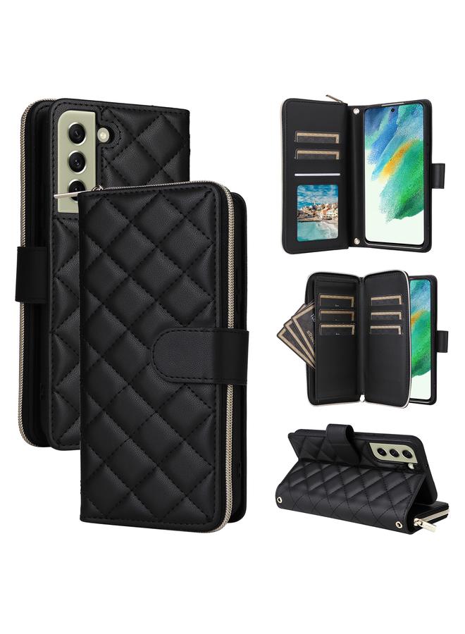 S-TOP Case For Samsung Galaxy S21 FE 5G Crossbody Rhombic Zipper Tower Buckle Leather Phone Case with Lanyard - Image 1