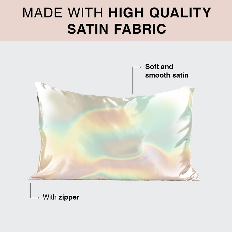 Kitsch Kitsch Well Rested Satin Pillowcase with Zipper for Hair & Skin - Softer Than Silk  Machine Washable  Wrinkle-Free - Queen/Standard (19x26) with Satin Scrunchie No-Damage Silk Hair Tie - Aura  - Image 2