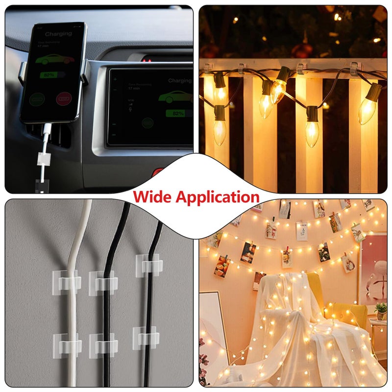 Abnii 100PCS Cable Clips, Adhesive Wire Clips Organizer Cord Clips Management, Cable Staples Outdoor Strong for Wall, Desk, Christmas Lights, String Lights, Fairy Lights, Clear Glossy, Small - Image 5