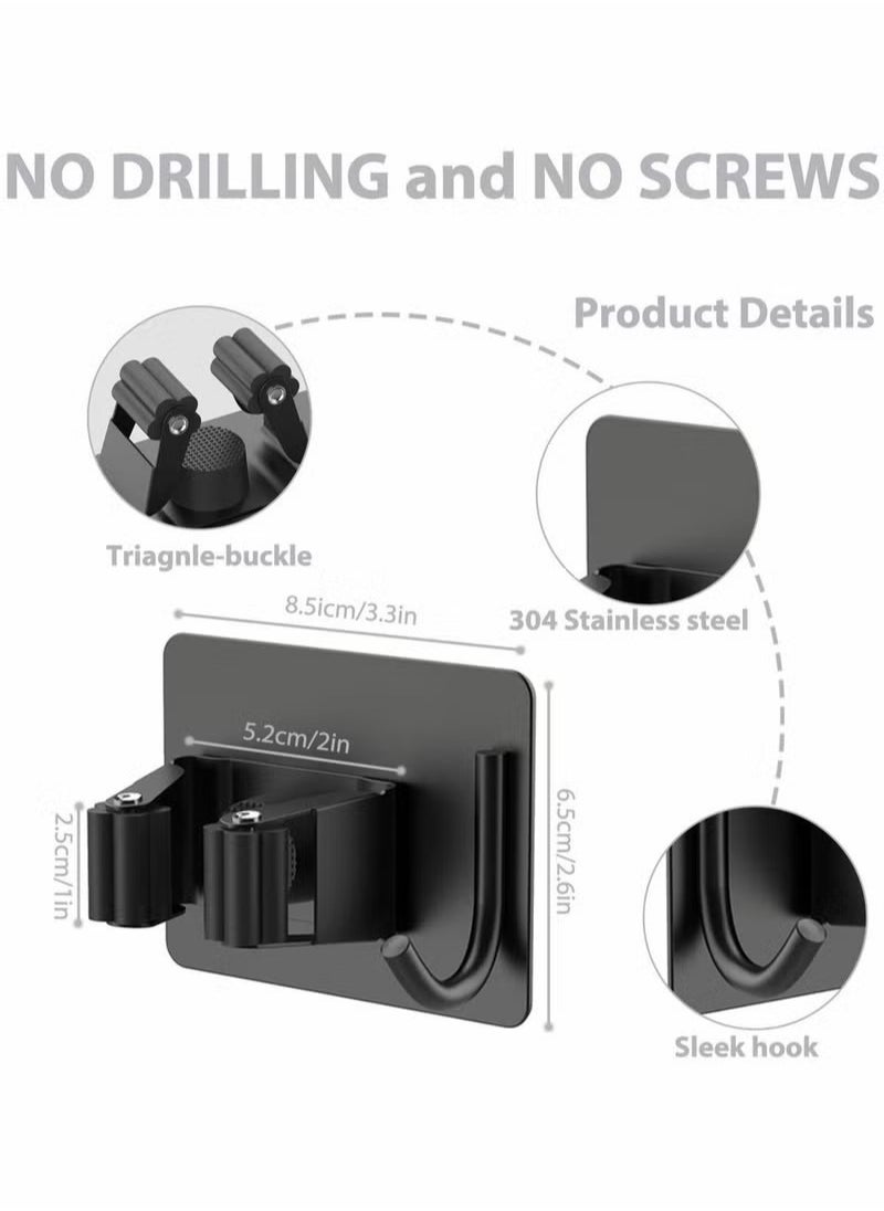 Generic Mop Broom Holder, No Drilling Self-Adhesive Wall Mounted Storage Rack with Hook, Stainless Steel Multifunctional Hook for Bathroom Kitchen Garage Garden Tool (Black, 4 Pcs)  - Image 5