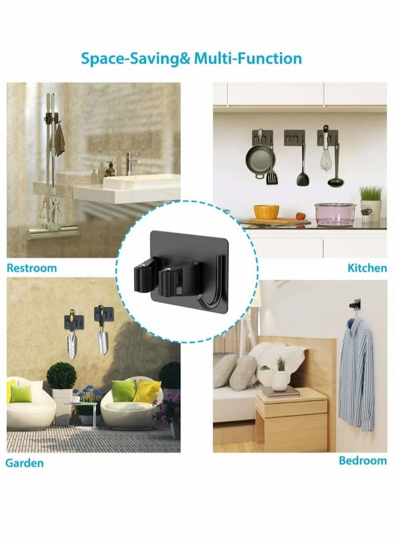 Generic Mop Broom Holder, No Drilling Self-Adhesive Wall Mounted Storage Rack with Hook, Stainless Steel Multifunctional Hook for Bathroom Kitchen Garage Garden Tool (Black, 4 Pcs)  - Image 3