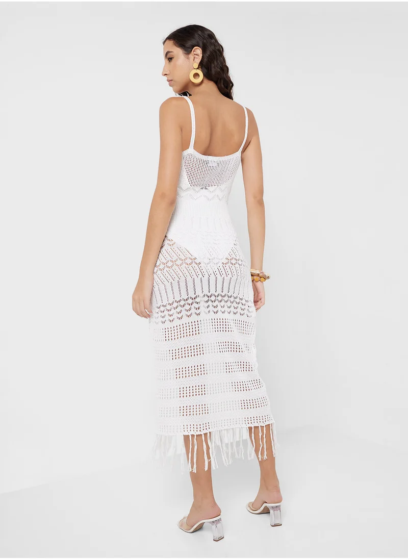 جينجر Crotchet Tassel Detail Beach Midi Dress