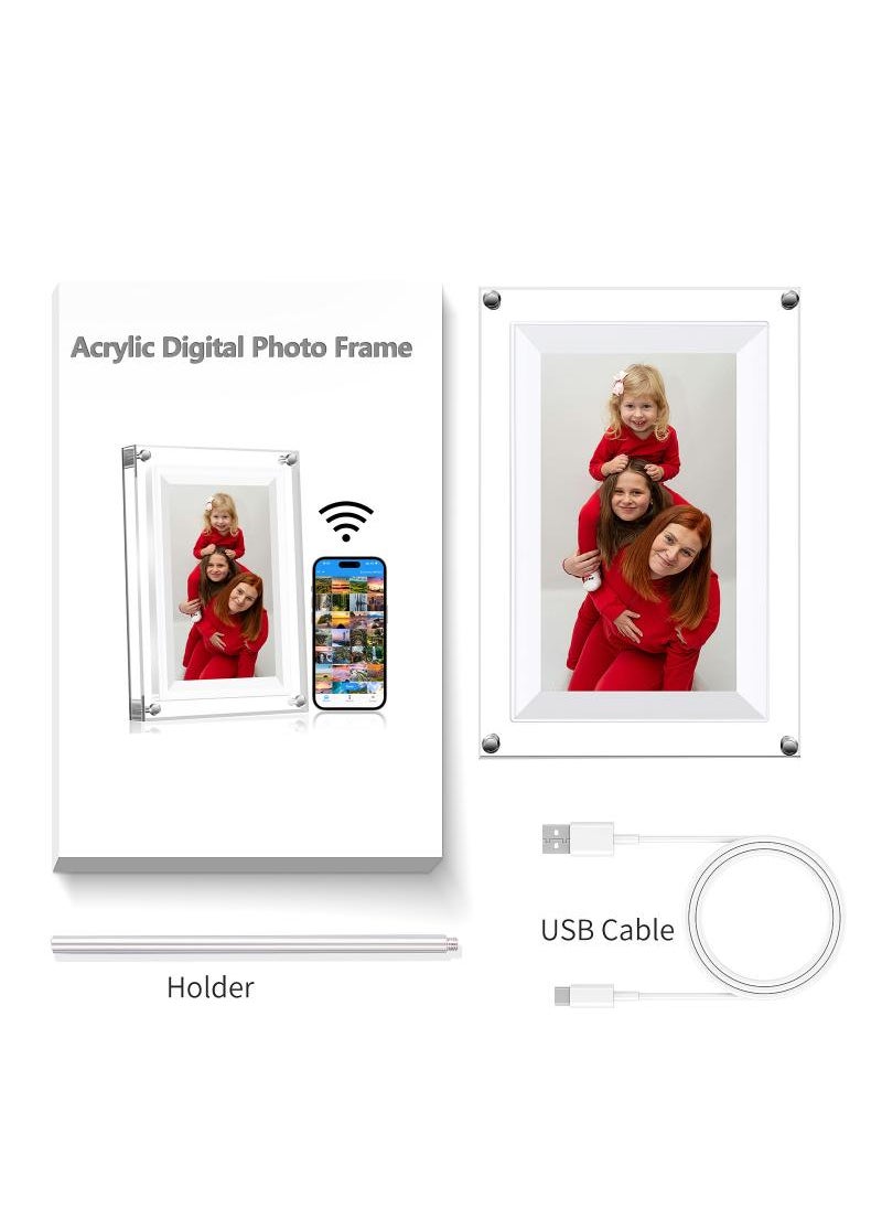 Bluejw - 7 Inch Digital Picture Frame Acrylic Video Frame Digital Photo Frame With Memory 2000Mah Built In Battery Auto-Rotate Slideshow Easy Setup Perfect For Heartfelt Gifts Birthday Gifts Hoilday Gifts - Image 1