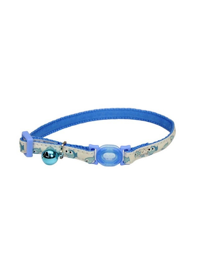 Coastal Pet  Safe Cat Glow In The Dark Adjustable Breakaway Collar  Glowing Blue Fish Print  3/8” X 8"12” - Image 1