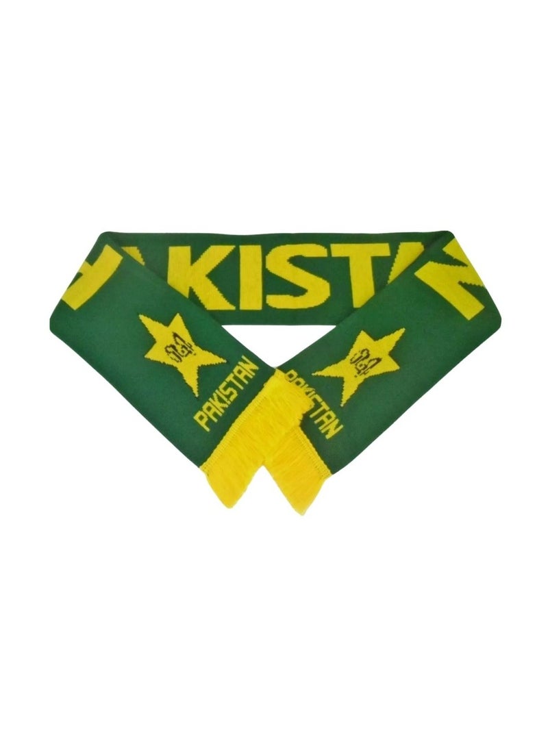 Pakistan Scarf For Adults – Green And Yellow Soft Fabric Wrap With Star Print – Unisex Traditional Design For Men And Women – Ideal For Festive Occasions,Match Days And Daily Wear  - Image 1