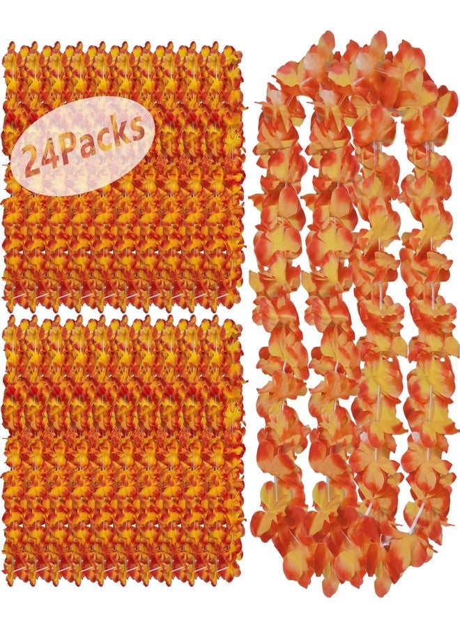 Mowane Leis for Luau Party - 24 Count | Thick and Lush Flower Leis for Luau Parties, Graduations, Birthdays, and Beach Weddings | Tropical Party Decorations and Hula Dance Accessories(Orange) - Image 1