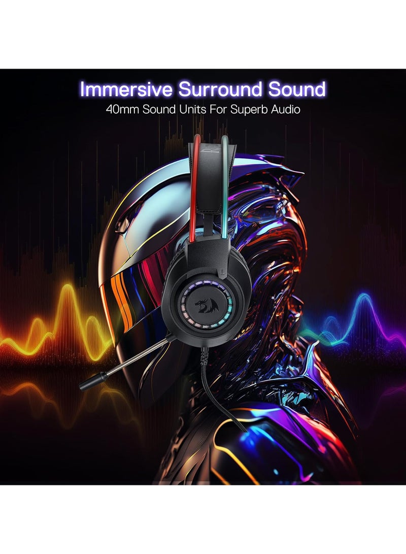 Redragon H231 Gaming Headset, RGB, 3.5mm+USB Connection, Black - Image 5