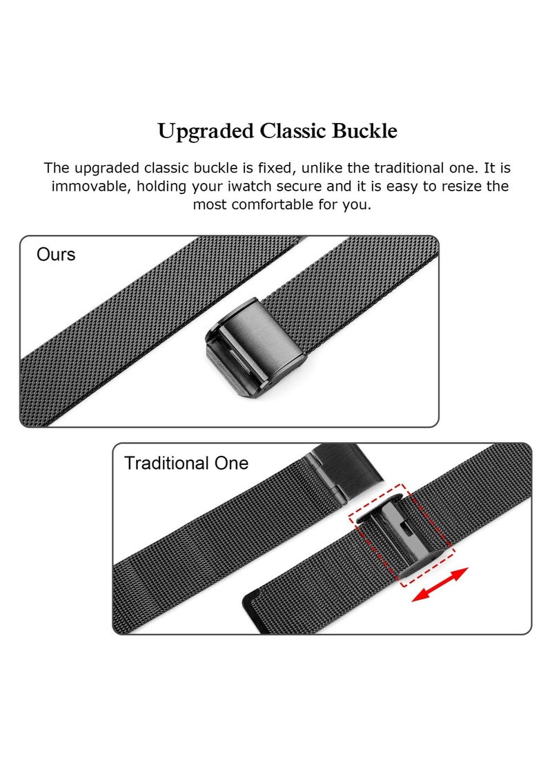 O Ozone - Milanese Straps for Apple Watch Series 10 9 8 7 6 5 4 SE, 38/40/41/42mm, Stainless Steel Metal Narrow Slim Thin Replacement Strap for Women -Black - Image 1