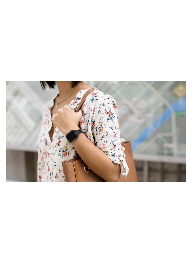 O Ozone - Milanese Straps for Apple Watch Series 10 9 8 7 6 5 4 SE, 38/40/41/42mm, Stainless Steel Metal Narrow Slim Thin Replacement Strap for Women -Black - Image 1